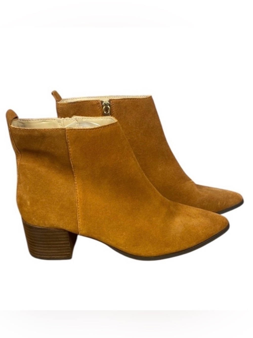 En Thread Suede Leather Classic Moto Western Pointy Toe Tan Ankle Boots Size 9